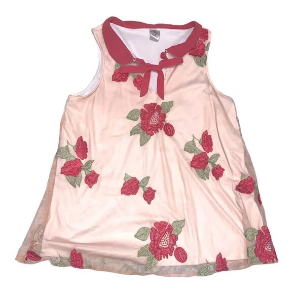 Disney Collection Lauren Conrad Lined Sheer Sleeveless Collared Shirt Red Roses - Picture 1 of 3
